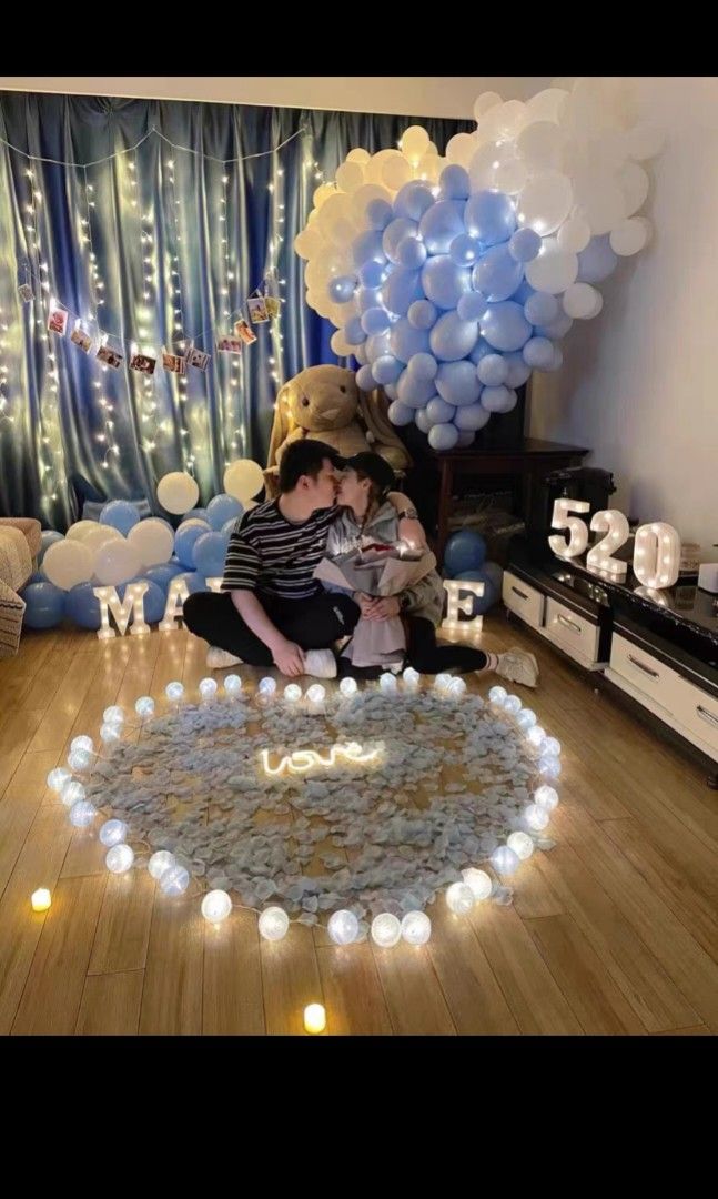 Proposal decoration ideas setup surprise birthday anniversary helium balloons table decoration
