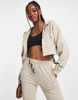 Tan cropped zip up hoodie shop