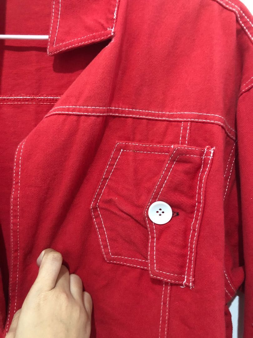 Red Denim Jacket, Women's Fashion, Coats, Jackets and Outerwear on