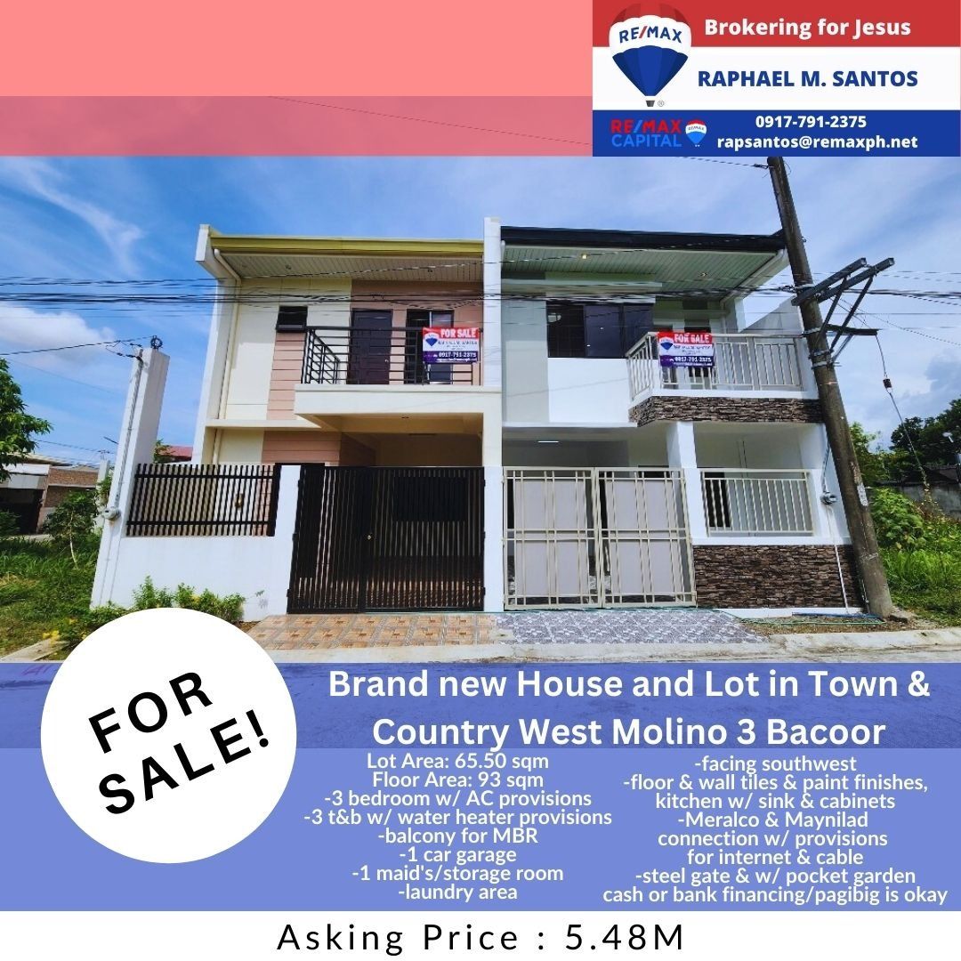 RFO 3 Bedroom 3 Bathroom Town and Country Molino House and Lot for Sale