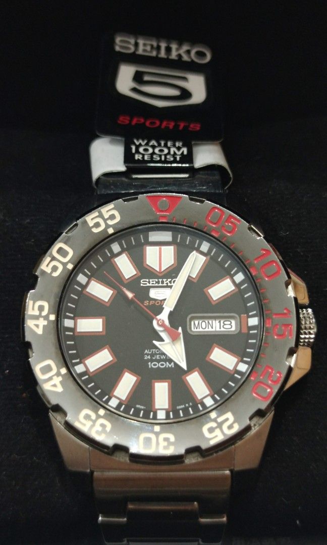 Seiko 5 Sports 4R36 02T0 Seiko Monster Stainless Steel 24 Jewels Automatic Mens Watch Auth