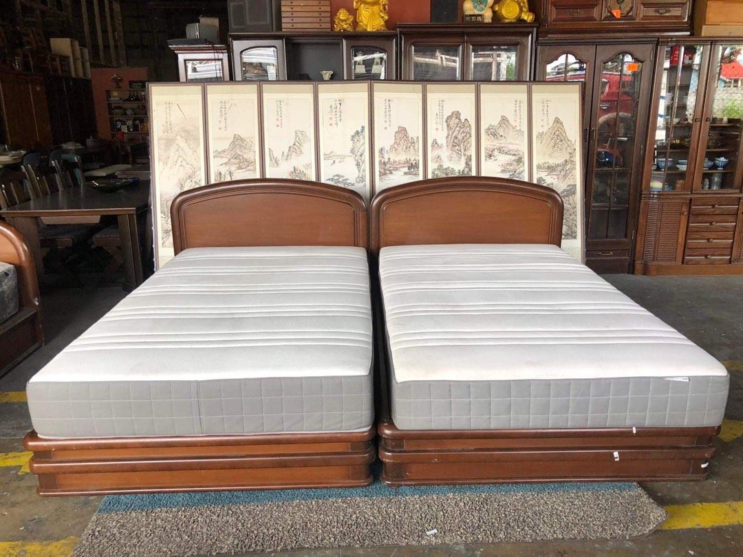 Solid wood vintage bed frame with pull out drawers and IKEA MEMORY FOAM