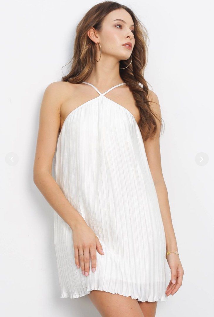 White pleated swing sales dress