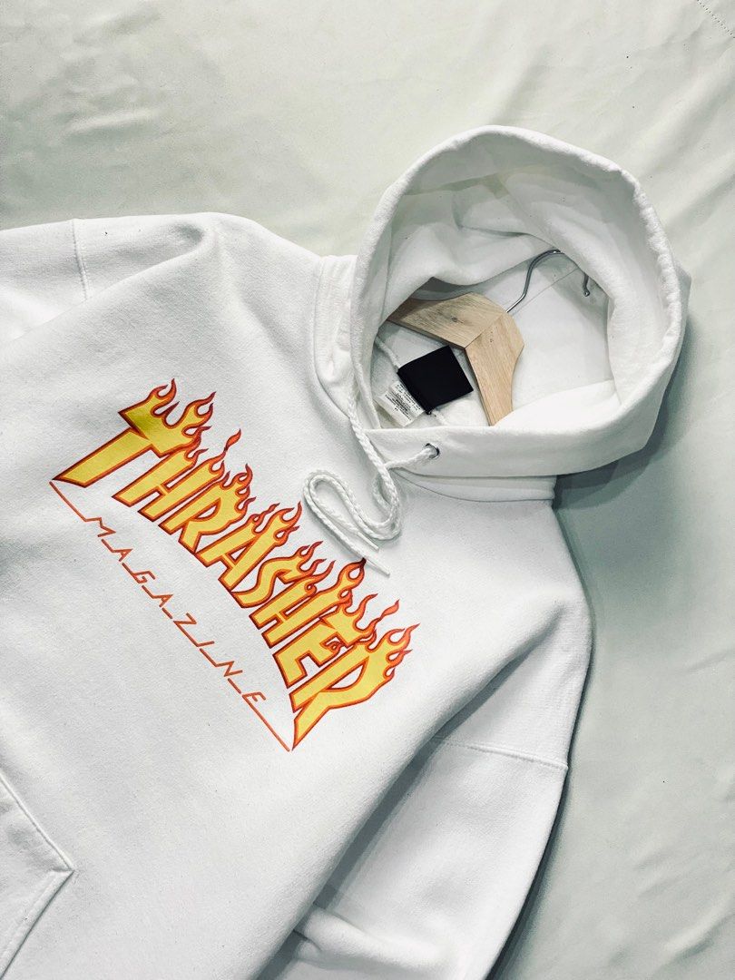 White thrasher 2024 hoodie flames