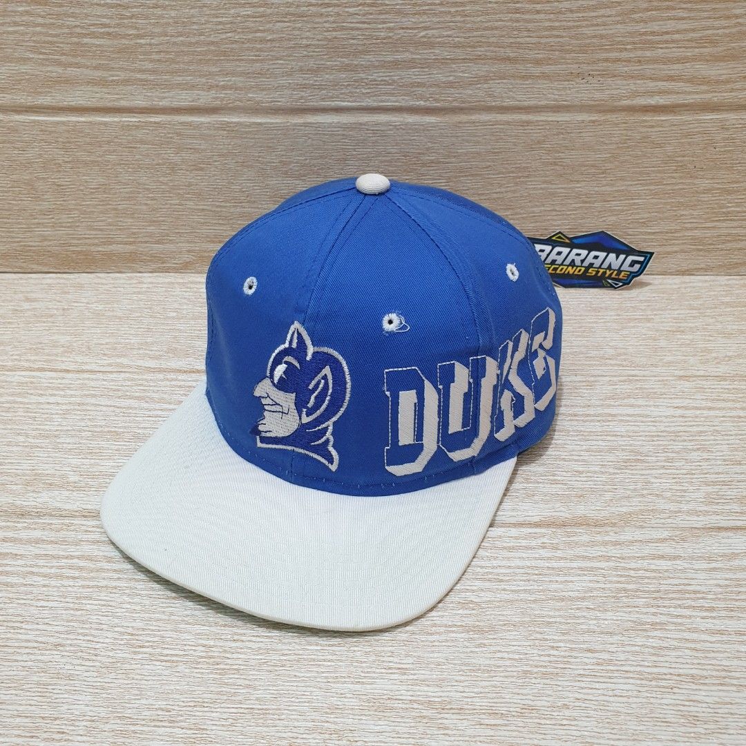 Vintage Duke University Blue Devils Leather Snapback - Depop