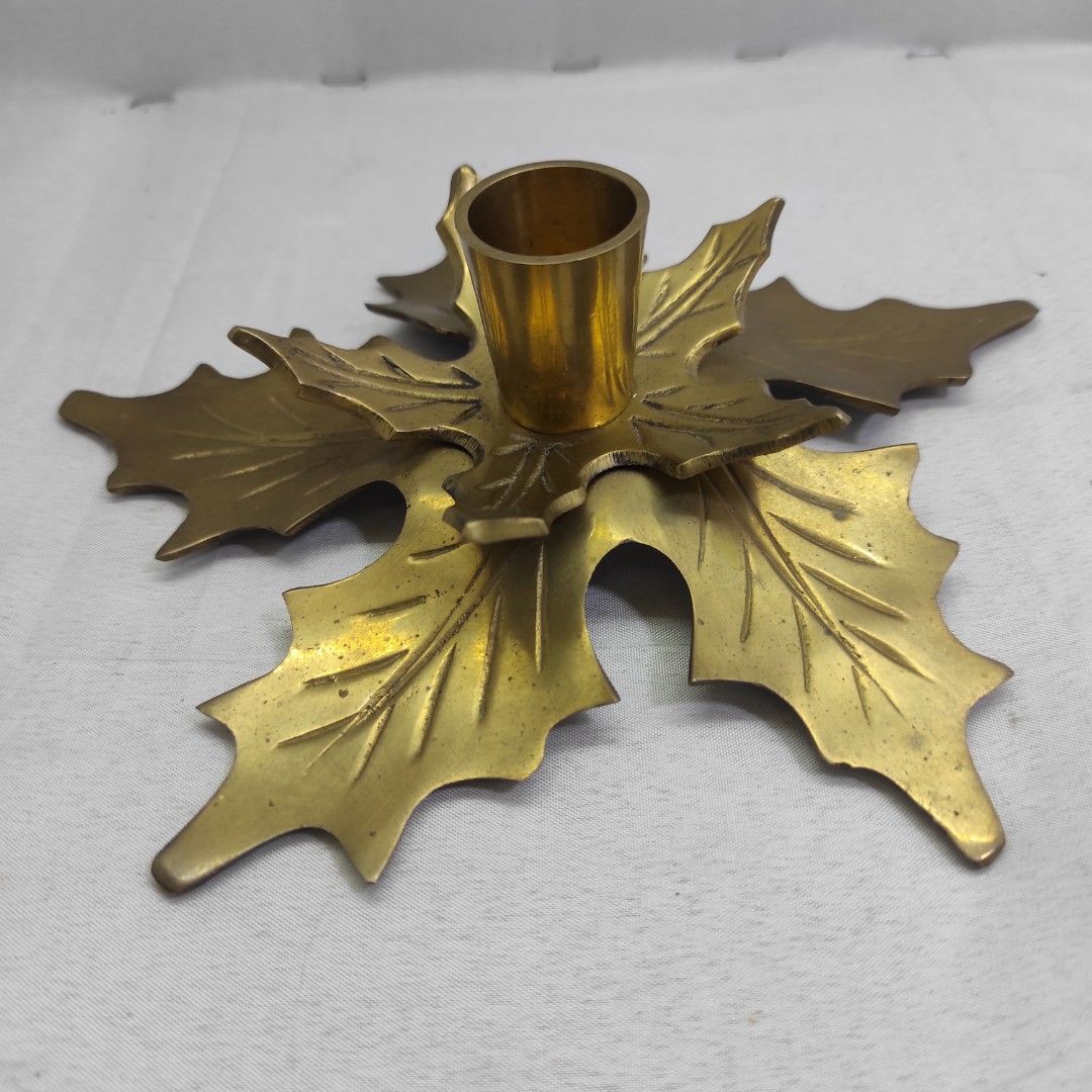 Antique Gold Oak Leaf Candle Holder