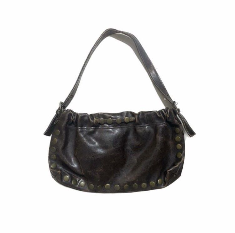 studded leather one shoulder bag Y2K 00s