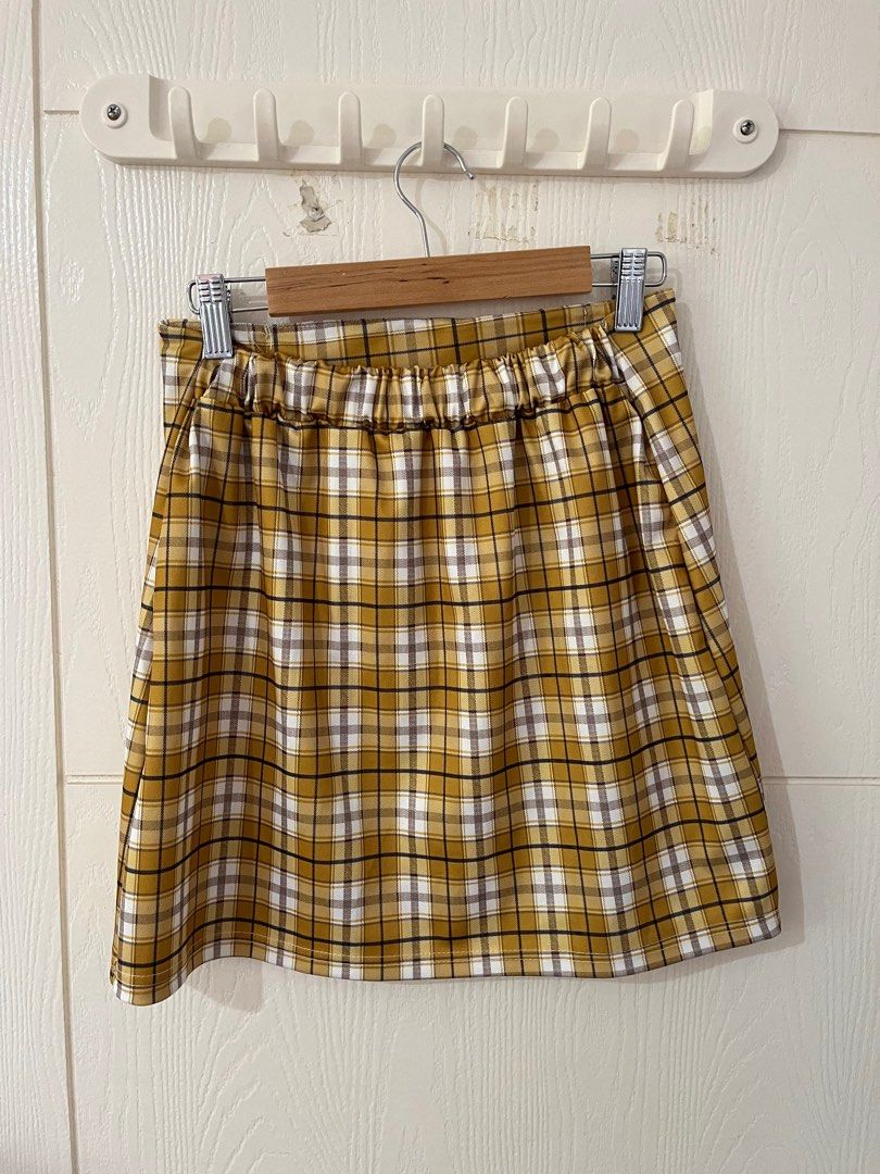 Plaid a line skirt yellow discount