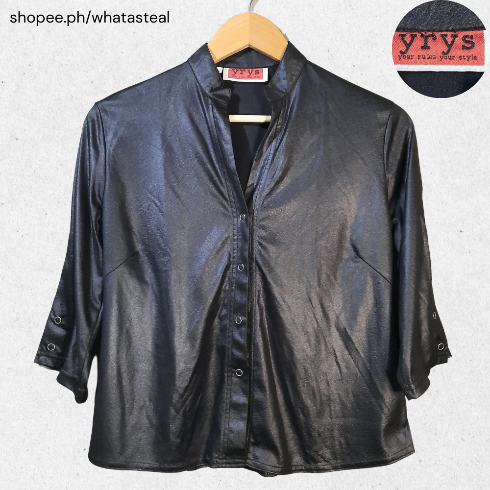 YRYS faux leather button down blouse, Women's Fashion, Tops, Blouses on ...