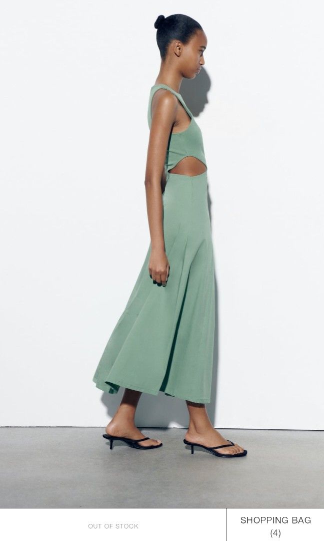 zara long dress with cut put detail sea green, Women's Fashion, Dresses &  Sets, Dresses on Carousell