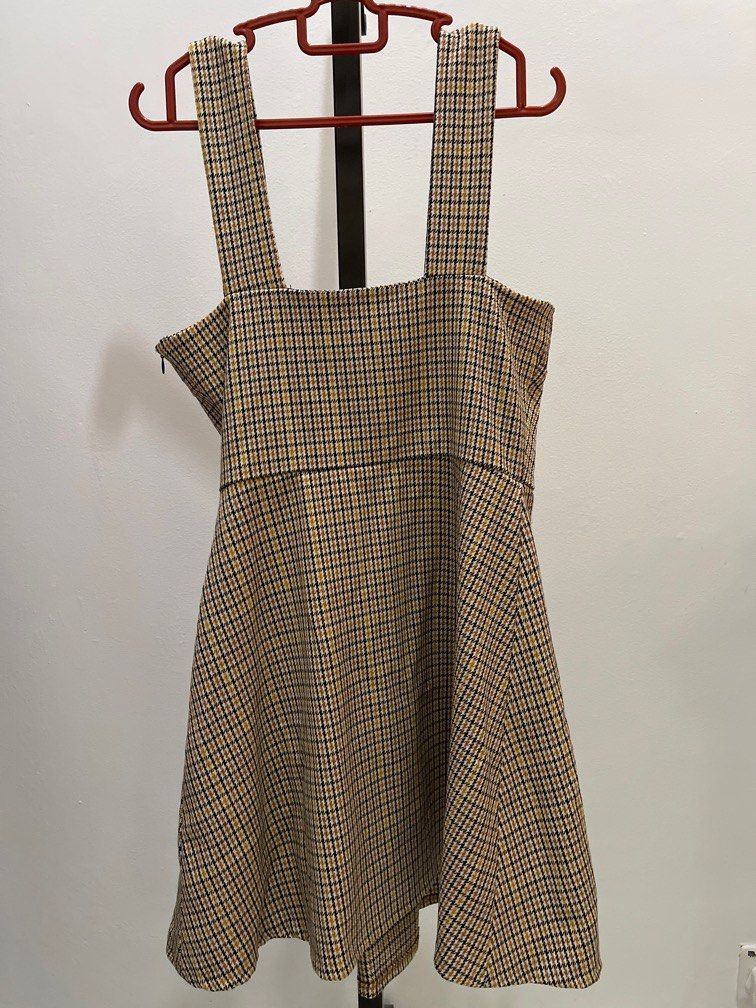 Zara checked sales pinafore dress