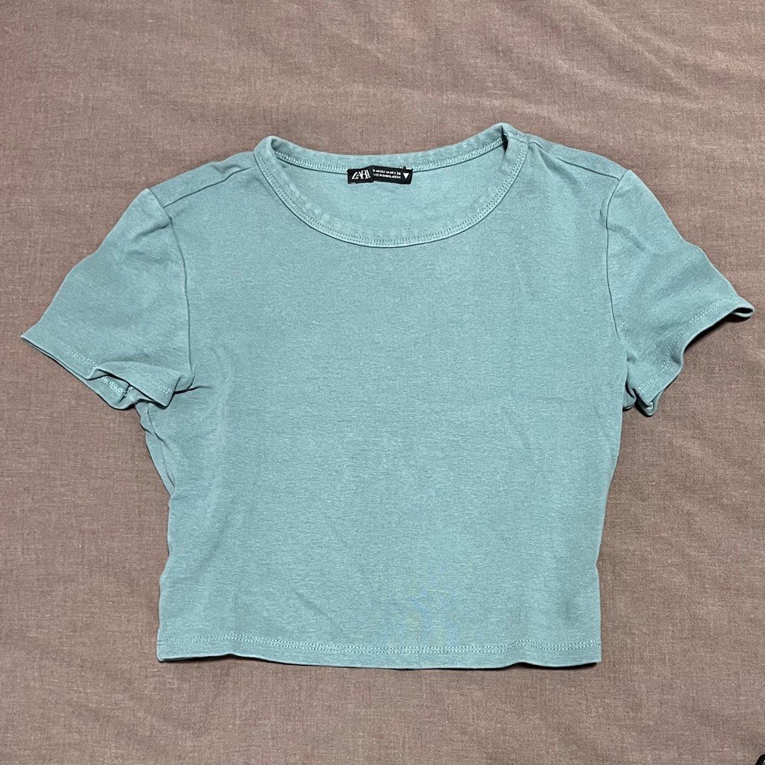 Zara sage green crop top, Women's Fashion, Tops, Shirts on Carousell
