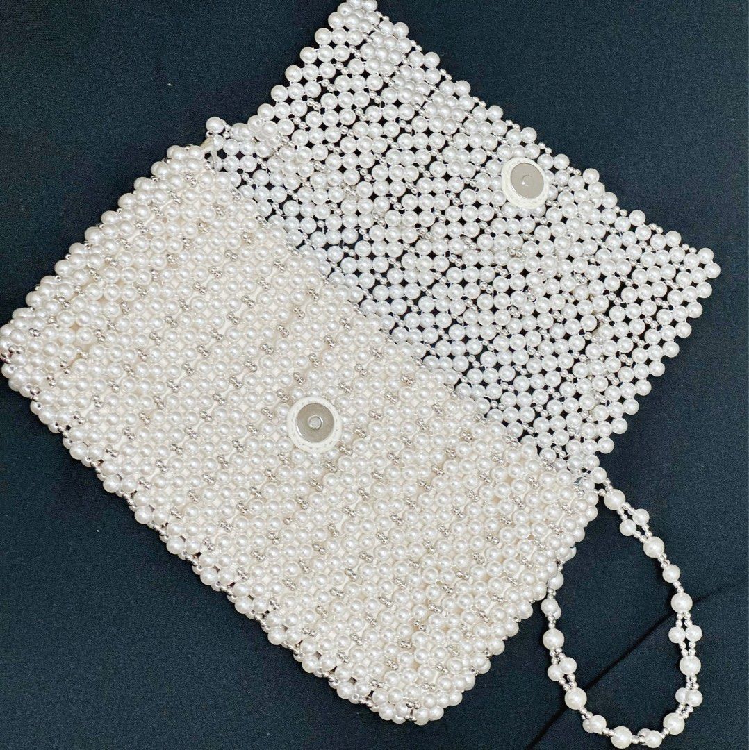 Zara white beaded store bag