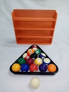 1 SET TAIWAN BILLIARD BALL WITH WOODEN RACK AND PLASTIC TRIANGLE