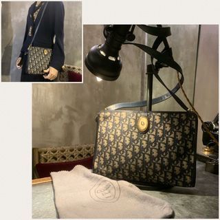 80s Dior Vintage Navy Monogram Shoulder Bag With Oval Dior Logo 中古迪奧橢圓金屬藍色老花單肩包