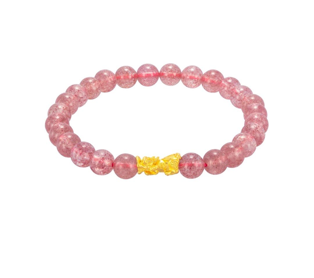 999 gold pixiu beads bracelet pink Women s Fashion