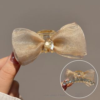 全新香檳色雙面鑲鑽蝴蝶結小號抓夾 網紗高馬尾女頭飾鯊魚髮夾
