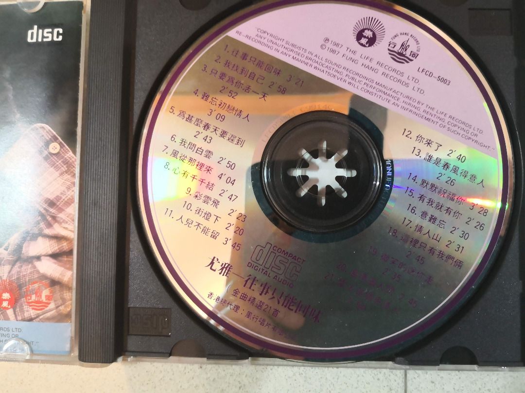尤雅往事只能回味日本三洋版CD （LFCD5003 金曲精選21首心有千千結 