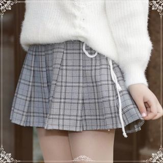 品名: 百搭學院風半身裙高腰百褶裙A字裙格子短裙(淺灰黃格)(M) J-13591