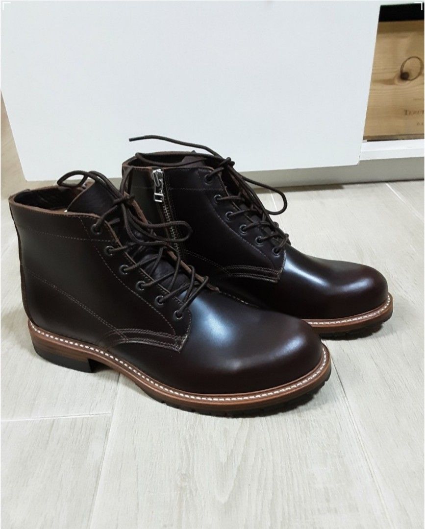 日本製Slow Wear Lion dark brown 茶芯zip up boots, 男裝, 鞋, 靴