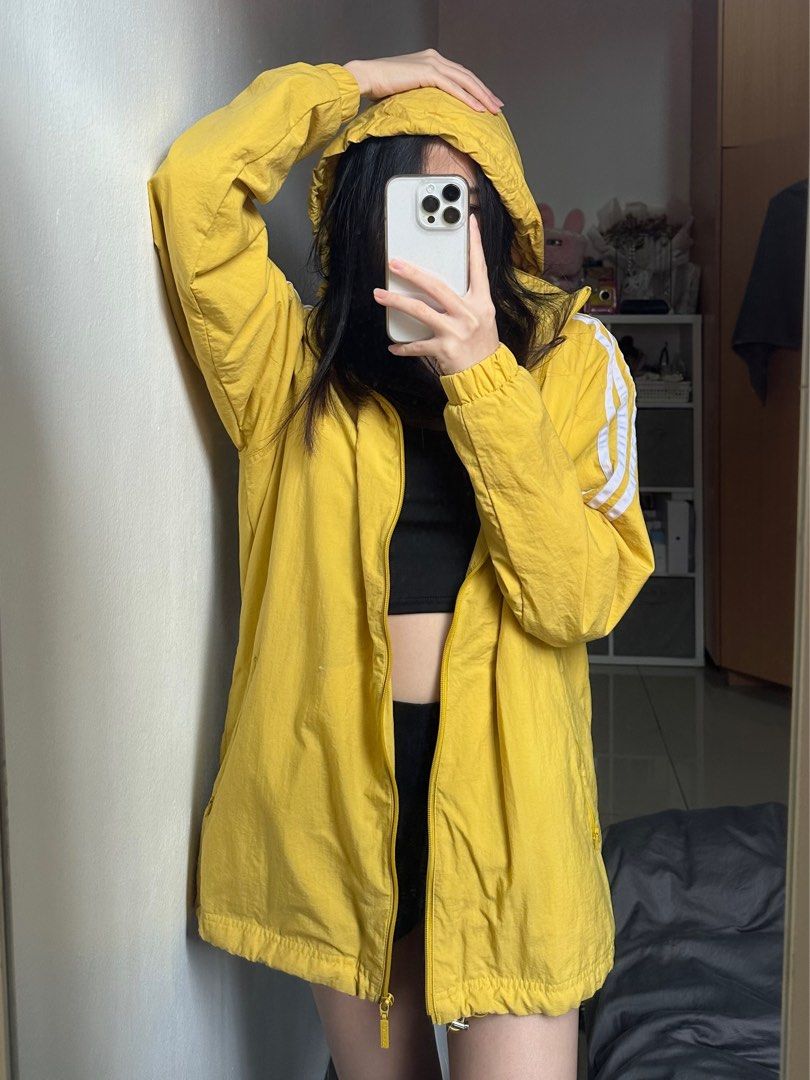 adidas yellow oversized windbreaker jacket Women s Fashion Coats