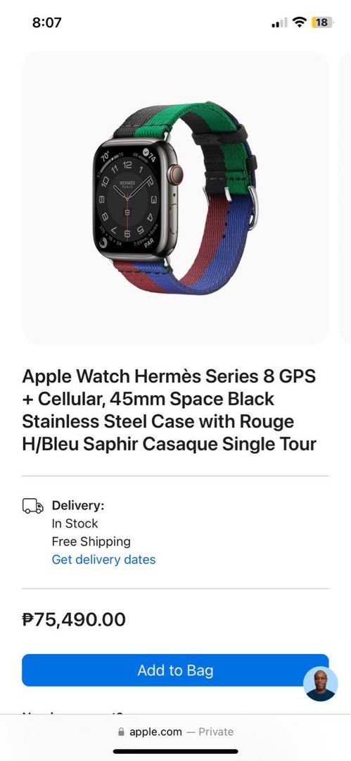 Apple Watch Hermès - 45mm Rouge H/Bleu Saphir Casaque Single Tour