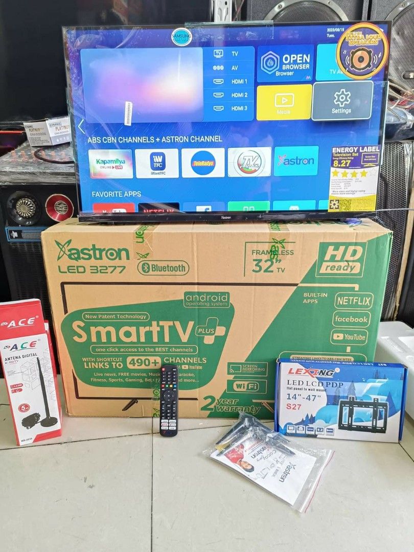 ASTRON SMART DIGITAL TV 32" Model: LED 3277 (Category: TV) located in Quezon City. Submitted by st_jericho (Listing ID 1249170077, Image 2). Description: Php 7,650 ‼️ ASTRON SMART DIGITAL TV 32" Model: LED 3277 ✅BRAND-NEW ITEMS 🆓FREE REMOTE CONTROL 🆓FREE STAND BASE + FIX WALLBRACKET 🆓FREE 5M DIGITAL ANTENNA 👉LED TV SPECIFICATIONS ✔️Display Resolution – 1920x1080p ✔️Refresh Rate – 60HZ ✔️Clear Motion Rate — 200 ✔️Response Time – 5ms ✔️Power In