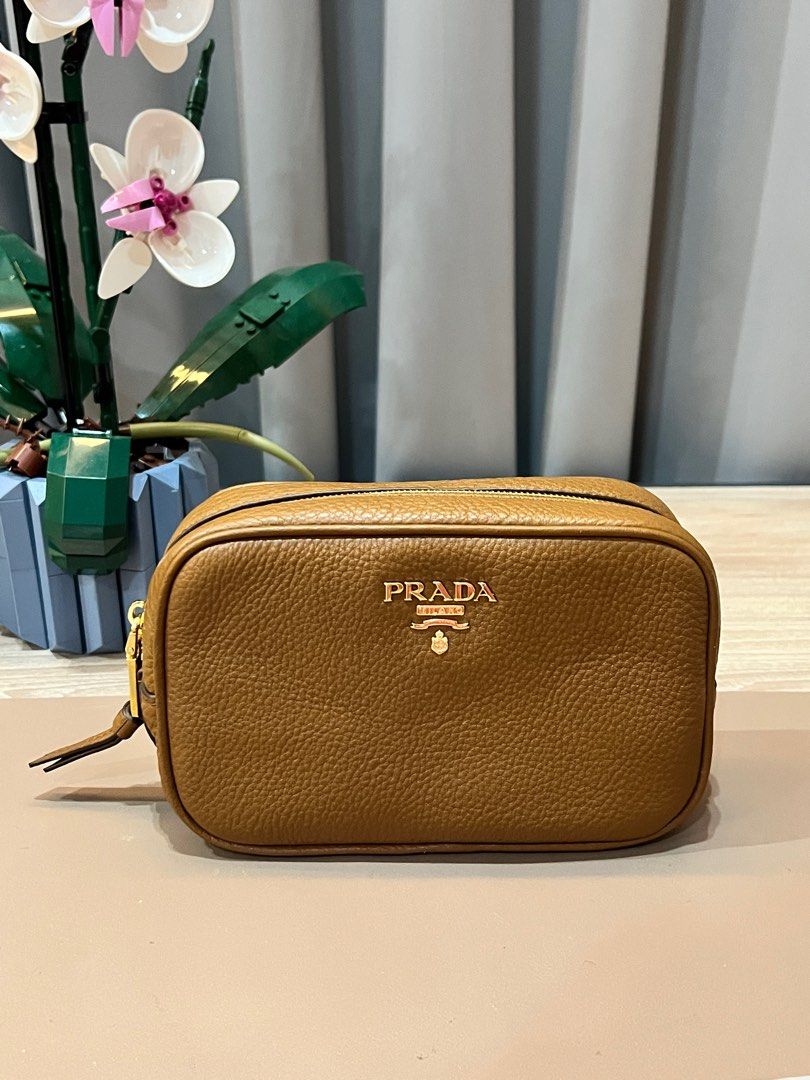 Prada leather top cosmetic bag