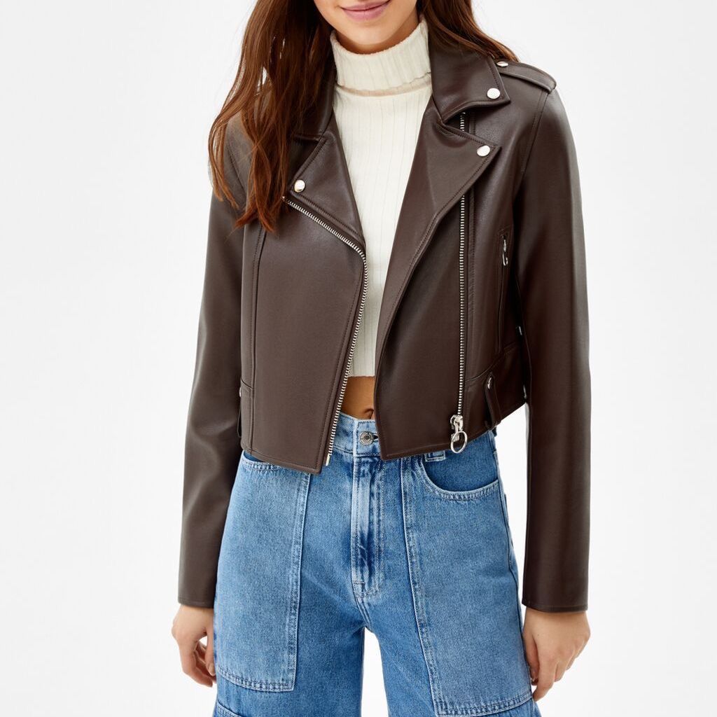Bershka leather biker jacket online