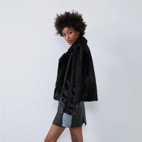 Faux fur biker jacket zara sales