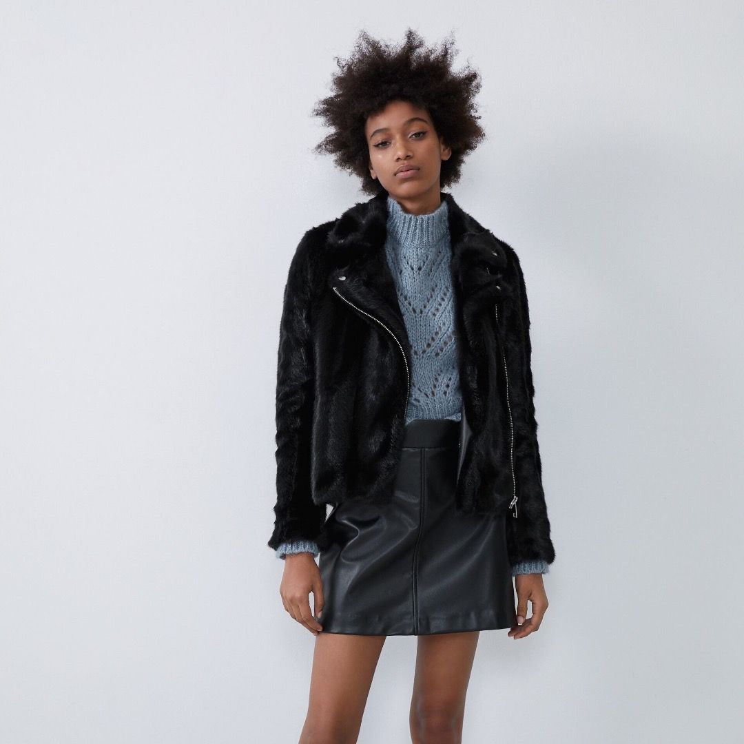 Faux fur biker jacket zara sale