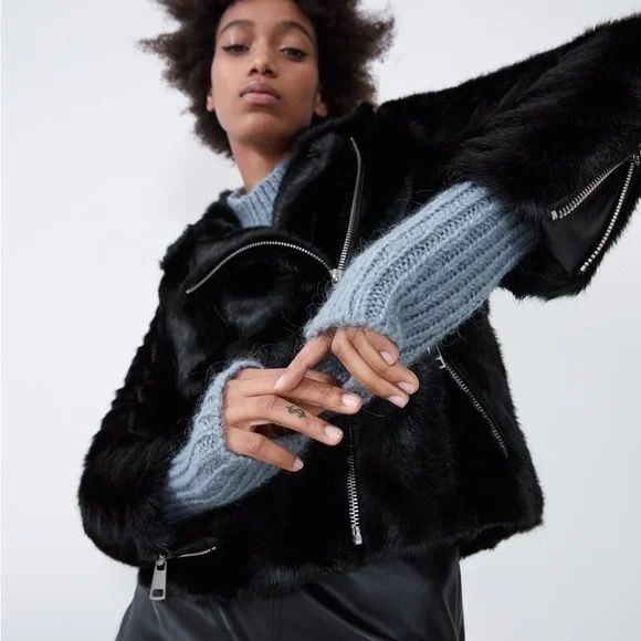 Zara fur biker jacket hot sale