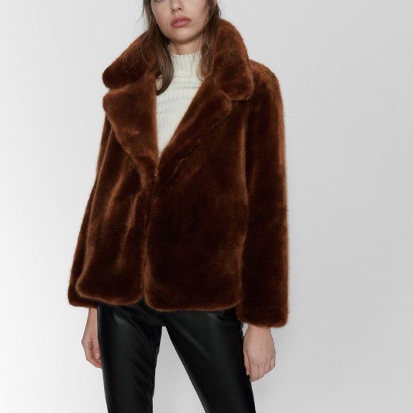 AUTHENTIC ZARA Brown Faux Fur Coat Women s Fashion Coats
