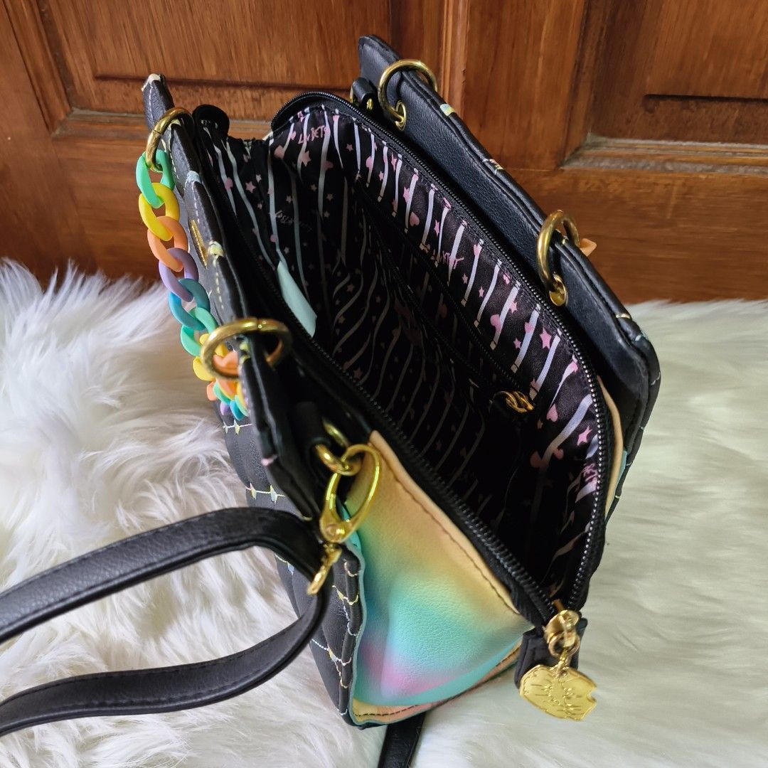 Betsey Johnson Rainbow Chain Diamond Love Heart Embroidery Hand