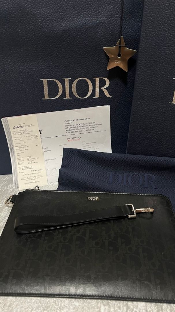 A5 Pouch Black Dior Oblique Galaxy Leather