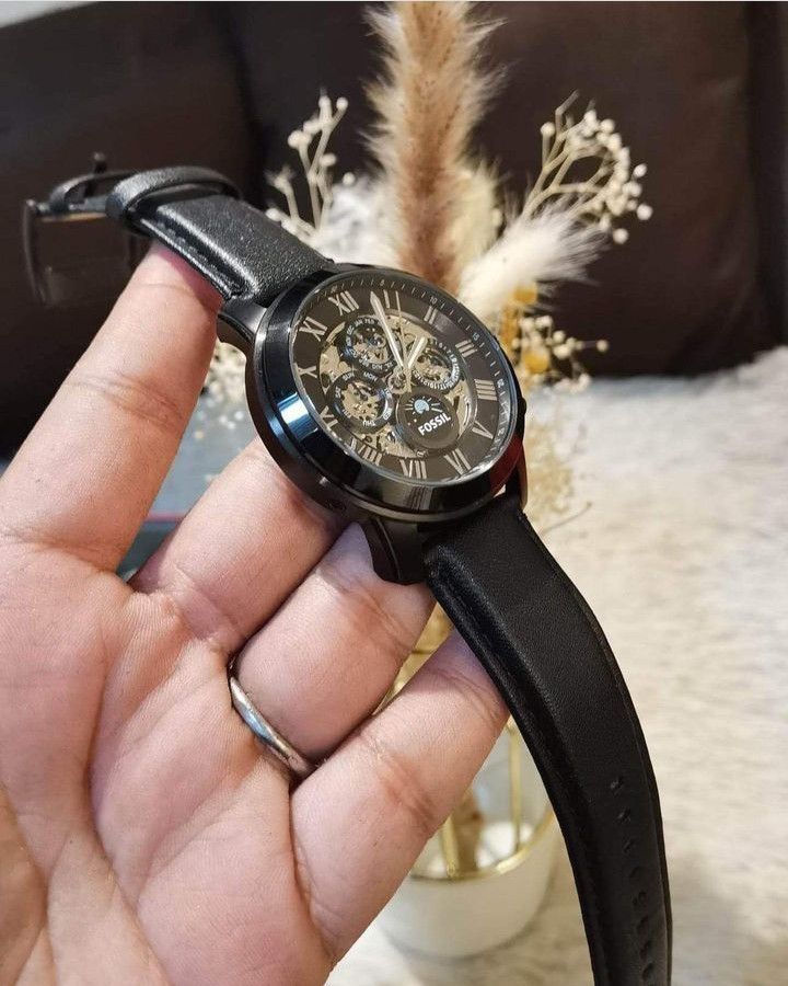 Fossil grant automatic 2024 black leather watch