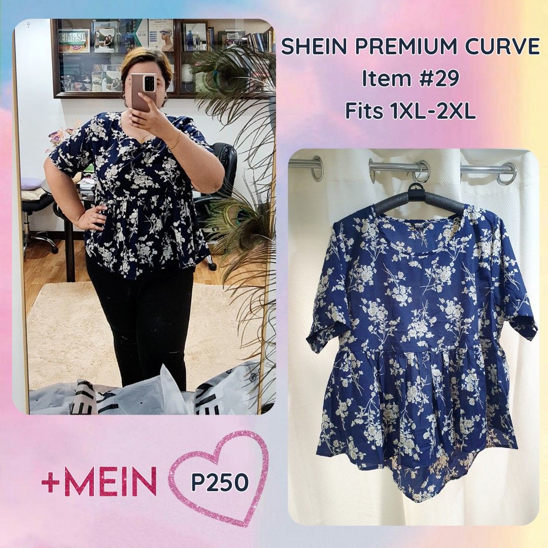Blue Flower Blouse SHEIN Premium Curve, Women's Fashion, Tops