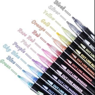 8Pcs Pretty Outline Markers Uniform Ink Output DIY Craft  Environmentally-friendly Double Line Magic Metallic Paint Pens