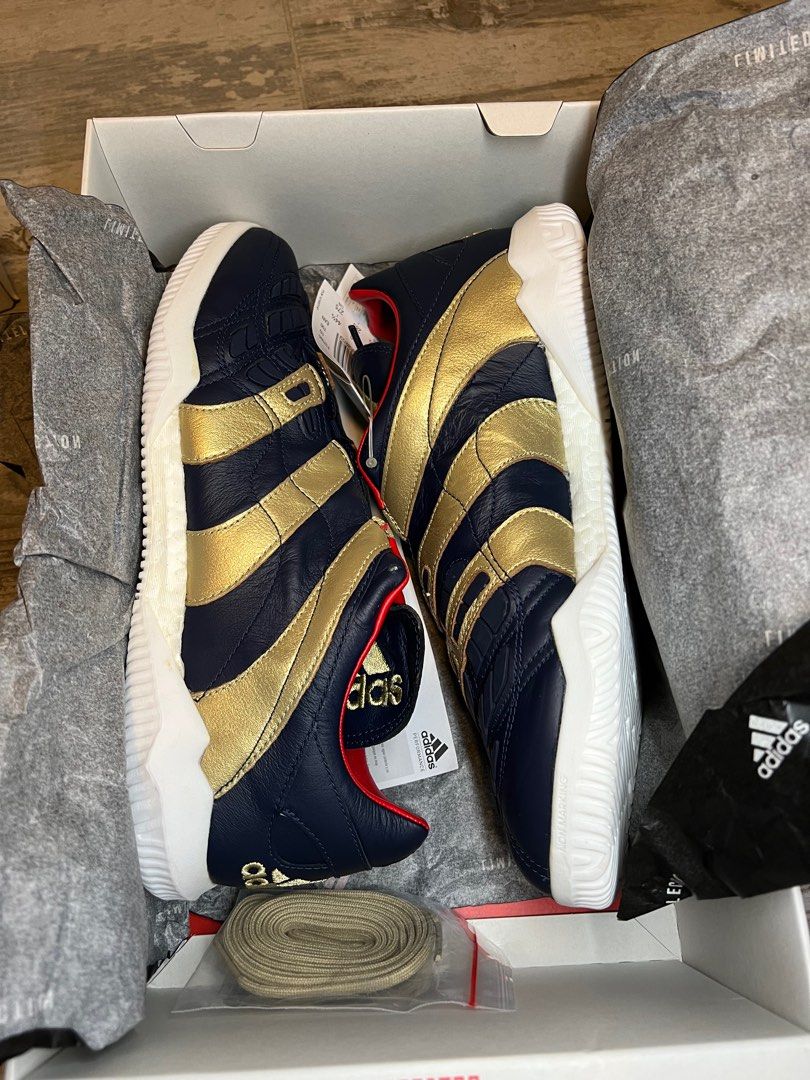 BNIB Adidas Consortium Beckham x Zidane Predator TR Gold Medallic Core Black Sneakers Predator Accelerator TR