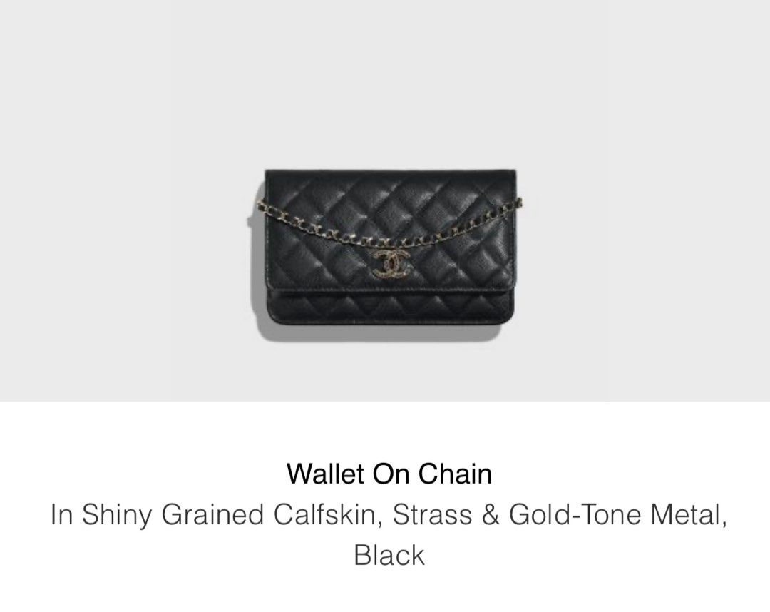 Wallet on chain - Shiny grained calfskin, strass & gold-tone metal