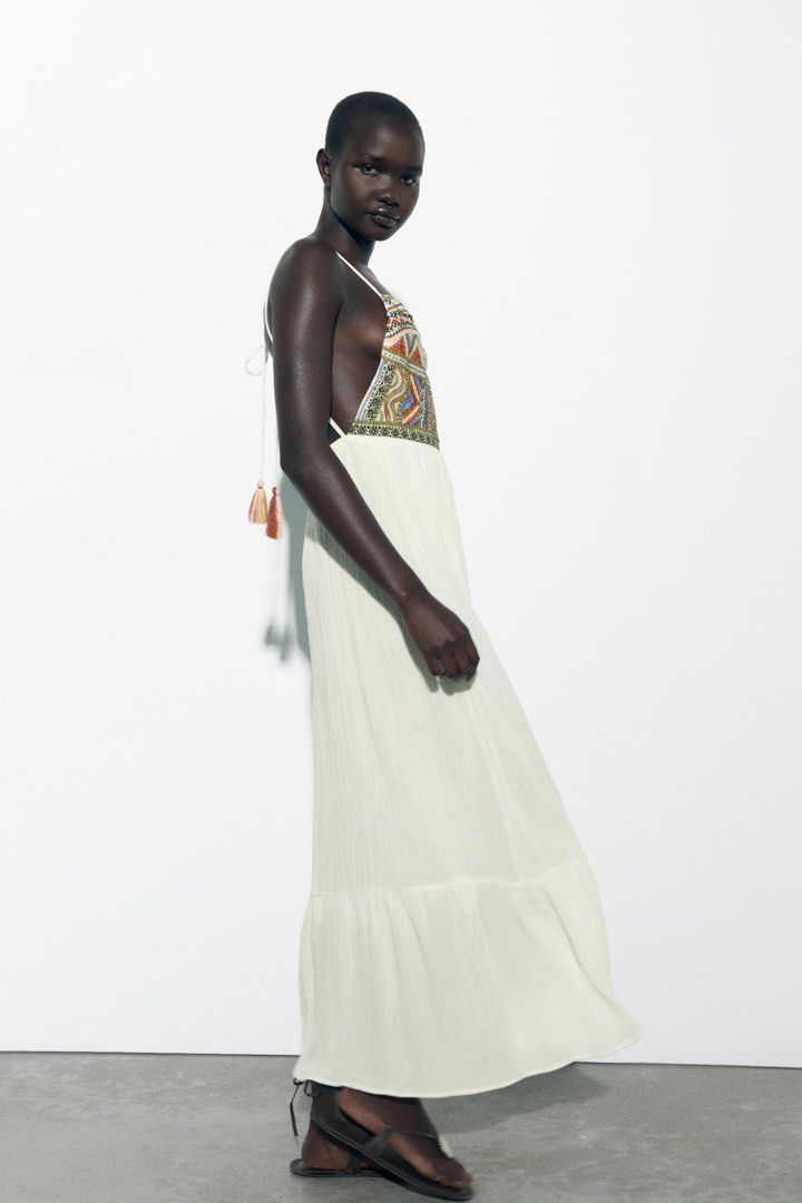 Zara contrasting shop embroidery dress