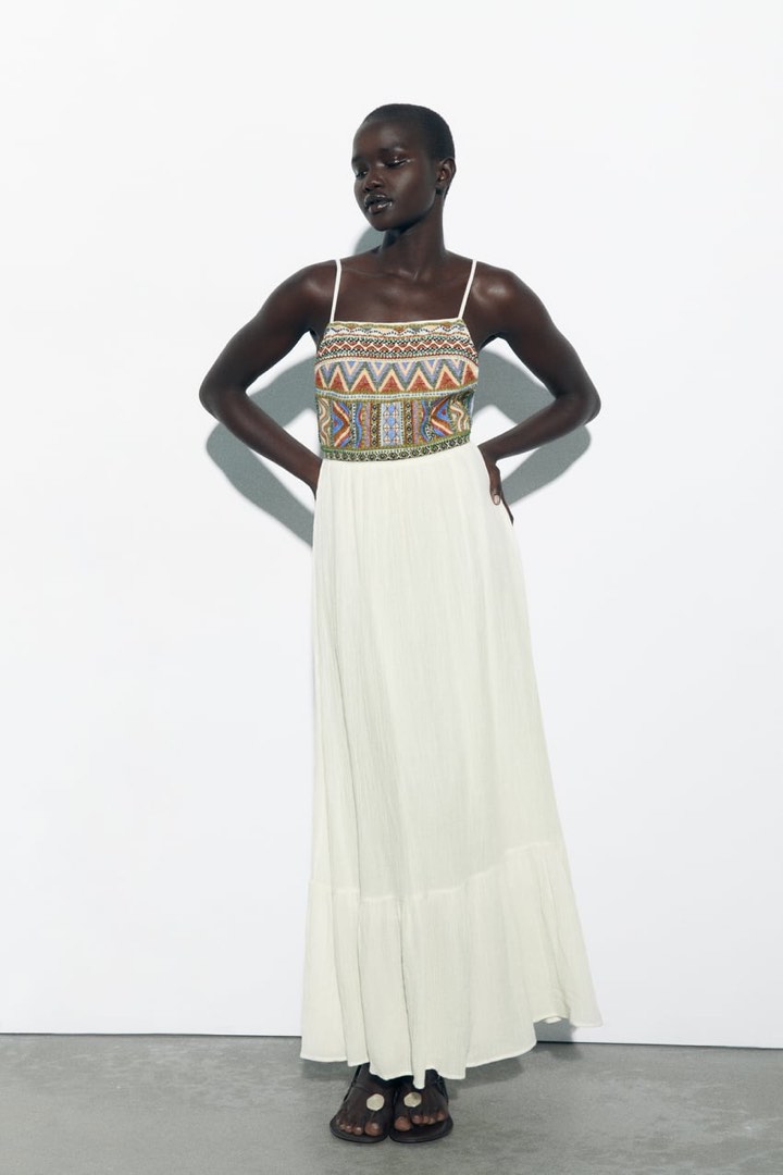 Zara embroidered maxi sales dress