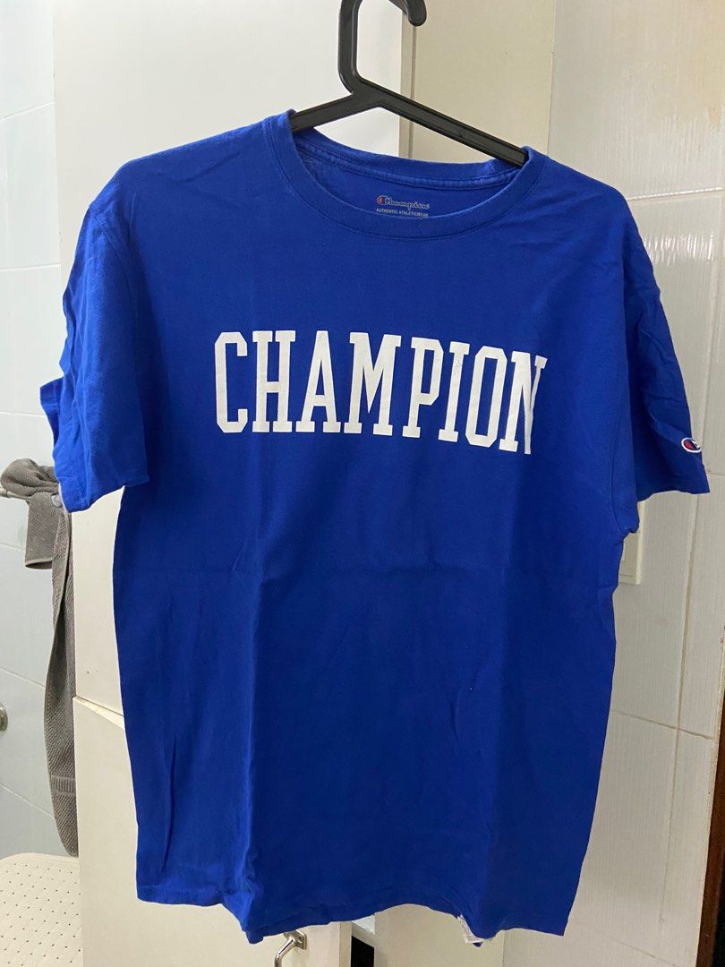 Champion Blue T-Shirt (Category: Tshirts & Polo Shirts ) located in Paranaque City. Submitted by santasworkshop (Listing ID 1249126879, Image 1). Description: Champion Blue T-Shirt Size: M on tag (fitted) 19 W 26.5 H Guaranteed authentic. Bought this from Nordstrom Rack US..