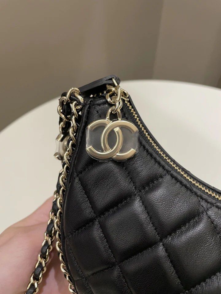 BNIB Chanel 23P Hobo Bag Loop / Moon Bag in Black Light Gold Hardware Small  Size *Local SG Set* 23s