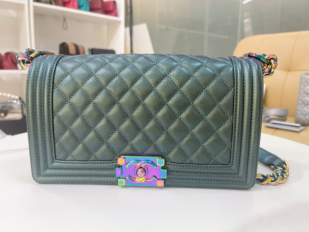 Chanel boy green mermaid new medium, Luxury, Bags & Wallets on Carousell