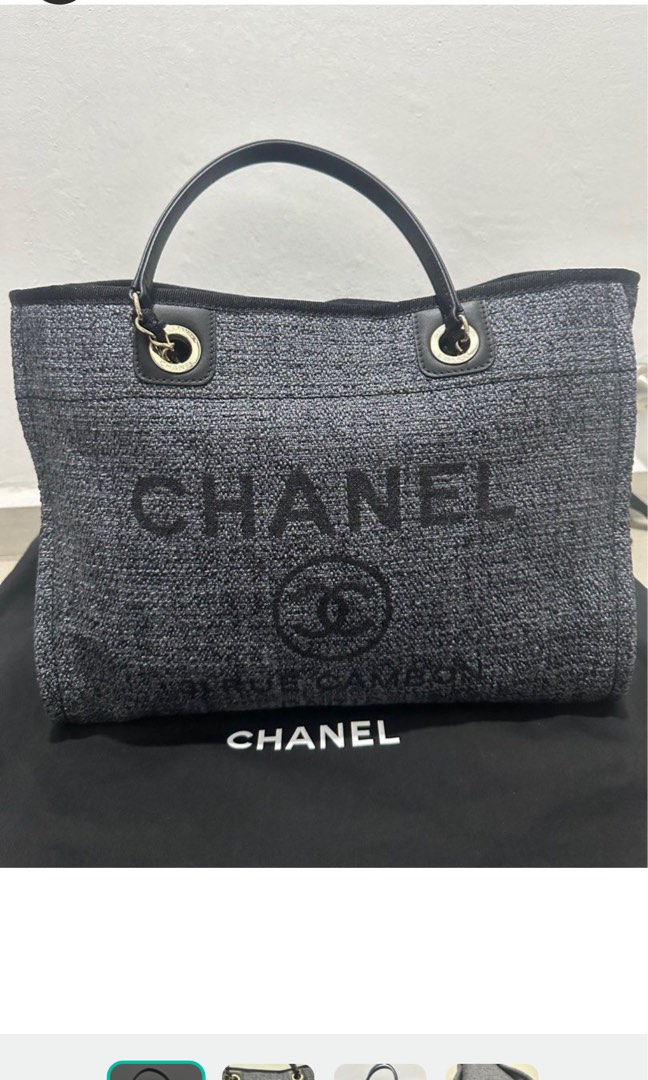 Chanel Deauville Medium Shoulder Tote in Dark Navy Boucle Tweed with  Sparkle Trim - SOLD