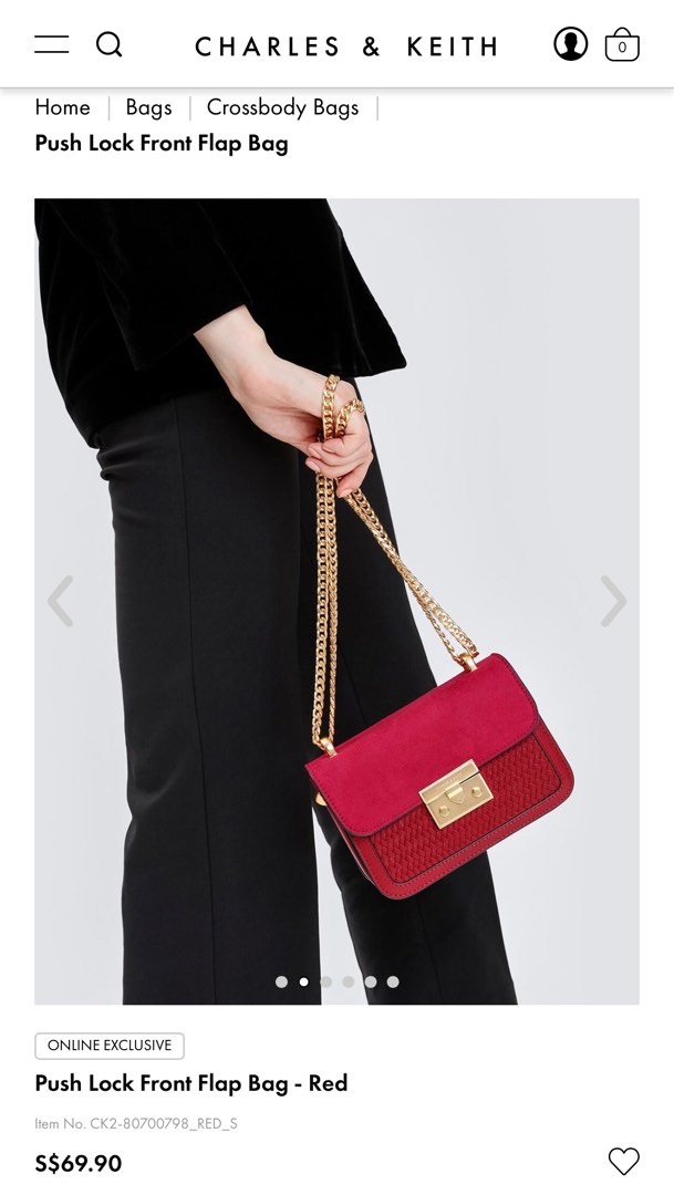 Charles and Keith Push Lock Front Flap Bag Red Women s Fashion