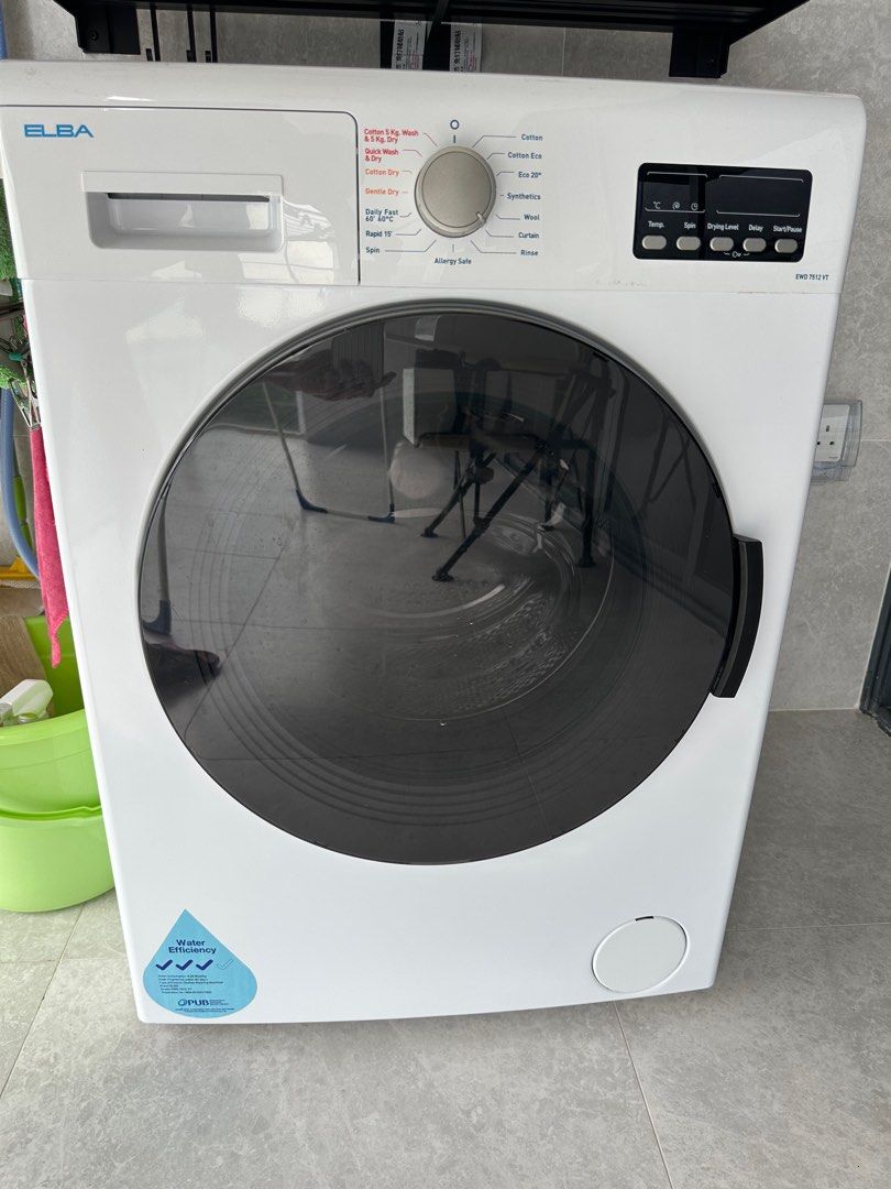 Elba 7Kg Washer 5Kg Dryer (EWD7512VT), TV & Home Appliances, Washing