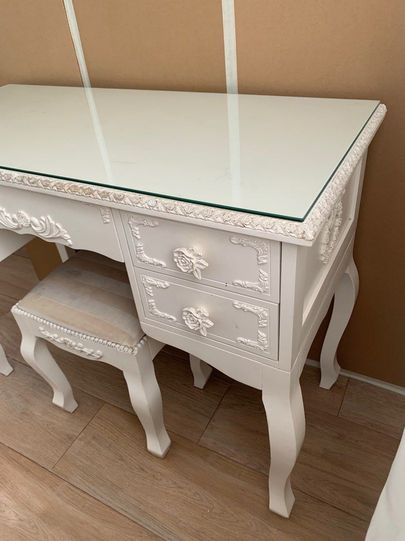 elegant white vanity desk table vintage antique coquette, Furniture