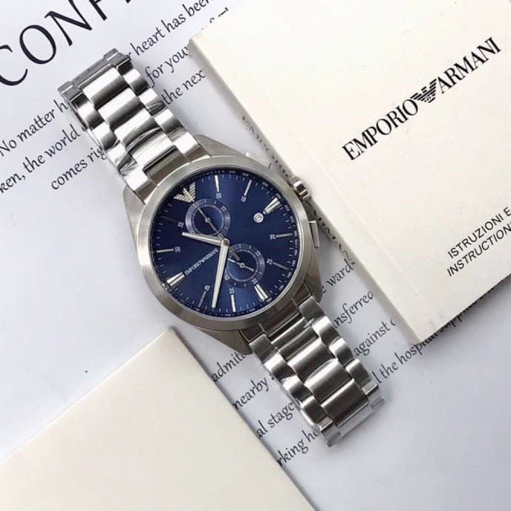 EMPORIO ARMANI 藍面 銀色鋼帶 雙眼計時 男錶 AR11541